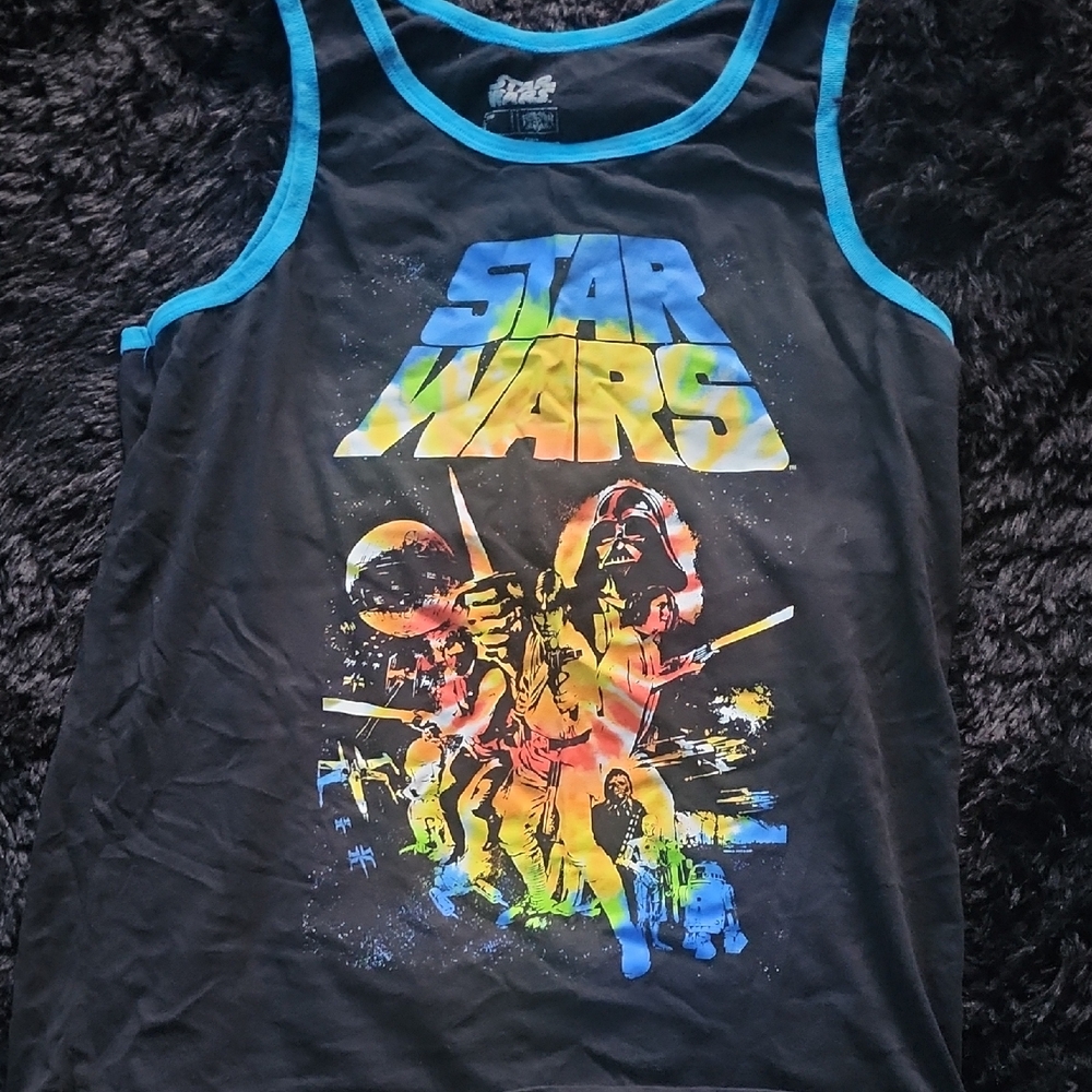 Star Wars Black Tank Top with Blue Trim and Multicolor Graphic